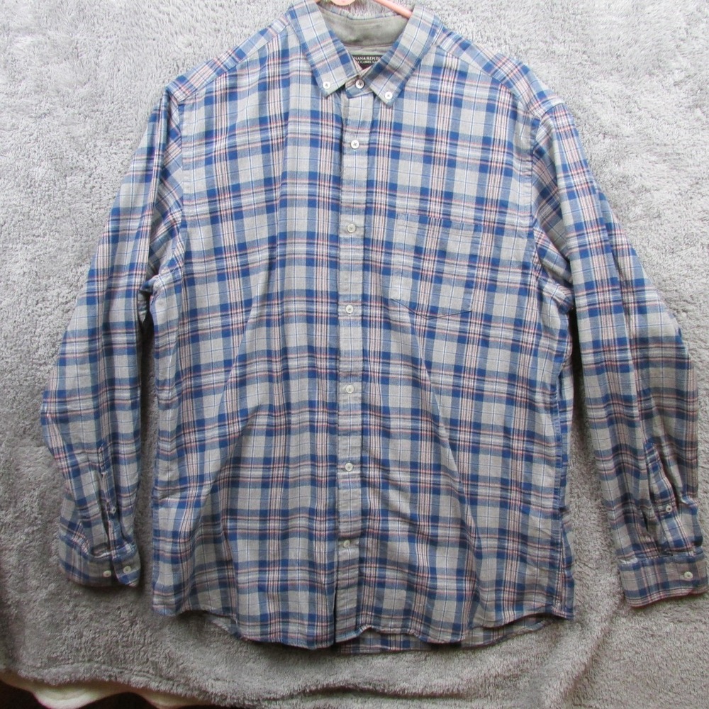 Banana Republic Flannel Shirt Mens XL Blue Gray Plaid Luxe Slim Fit Button Down